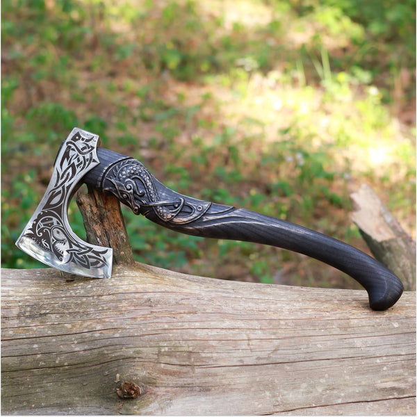 Viking Warrior Axe with Engraved Handle