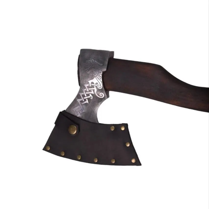 Varangard Tactical Axe Head Sheath — Crazy Horse Leather, Rivet-Reinforced, Belt/Pack Loop
