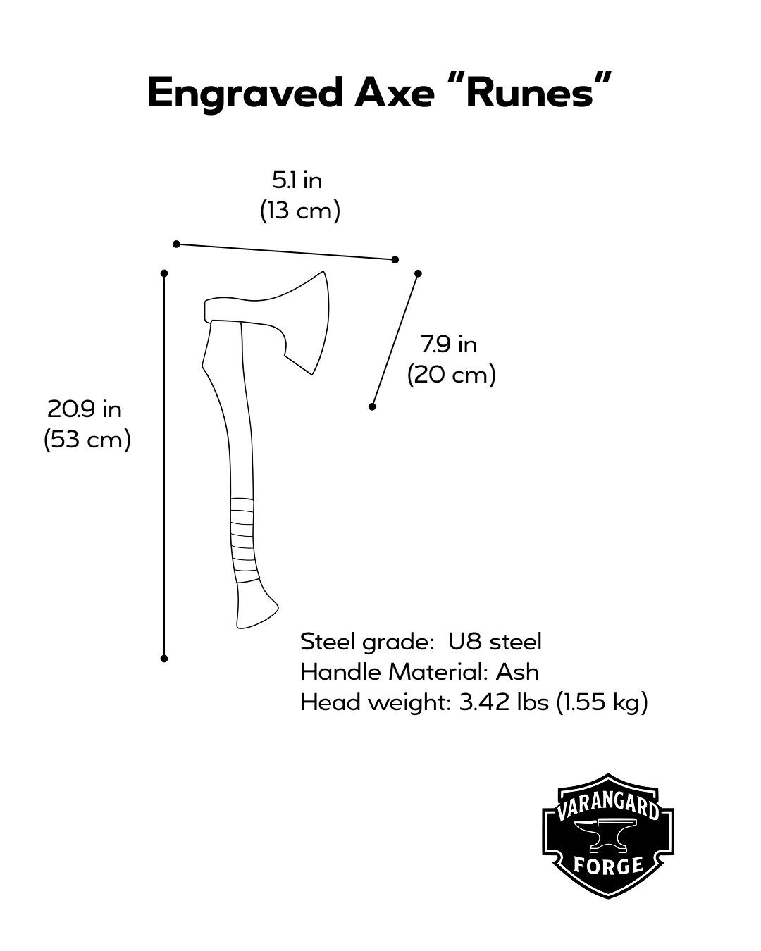 Handmade Engraved Axe “Runes” – U8 Steel Gorillas BBQ