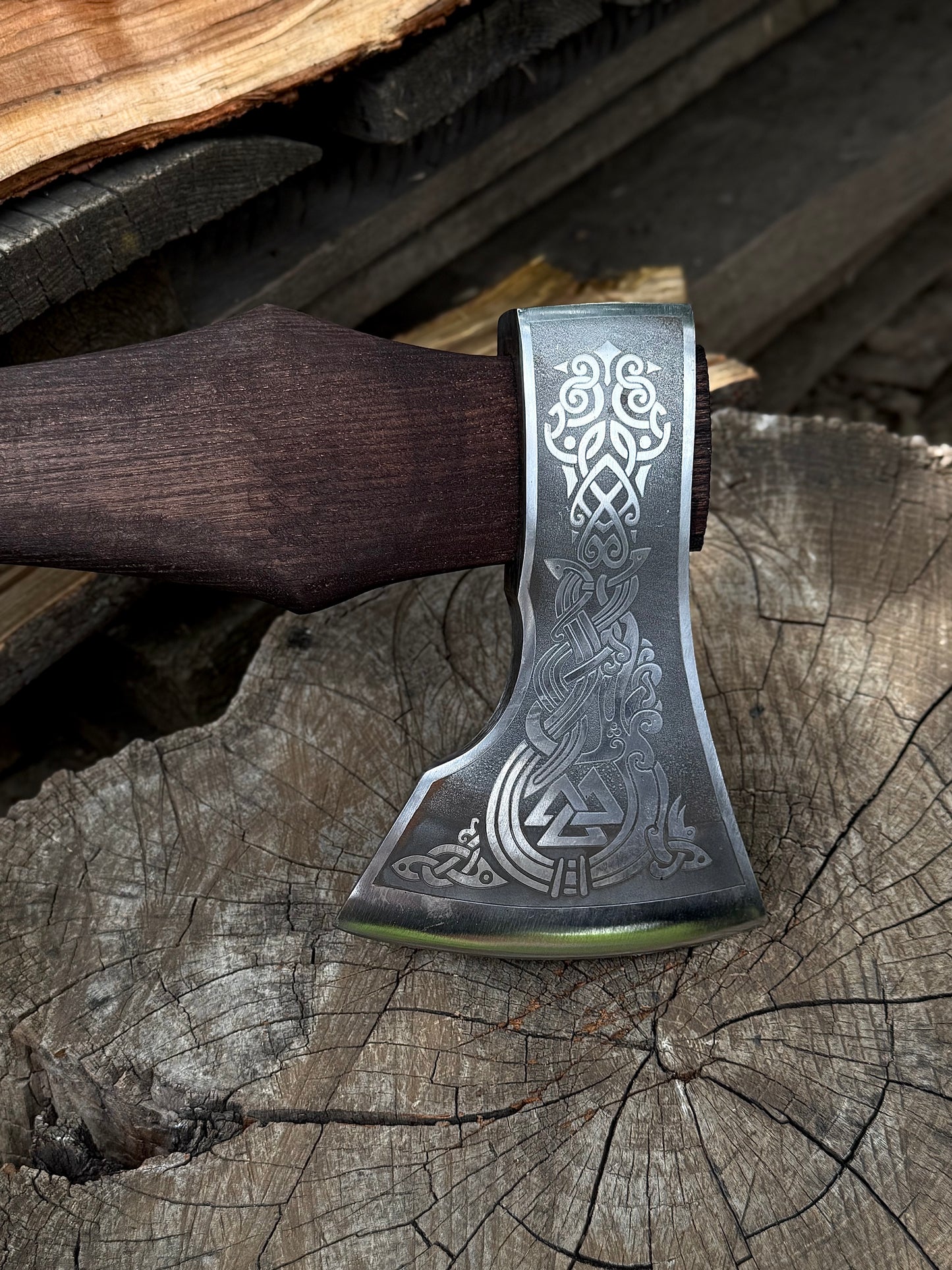 Handmade Engraved Axe “Runes” – U8 Steel Gorillas BBQ