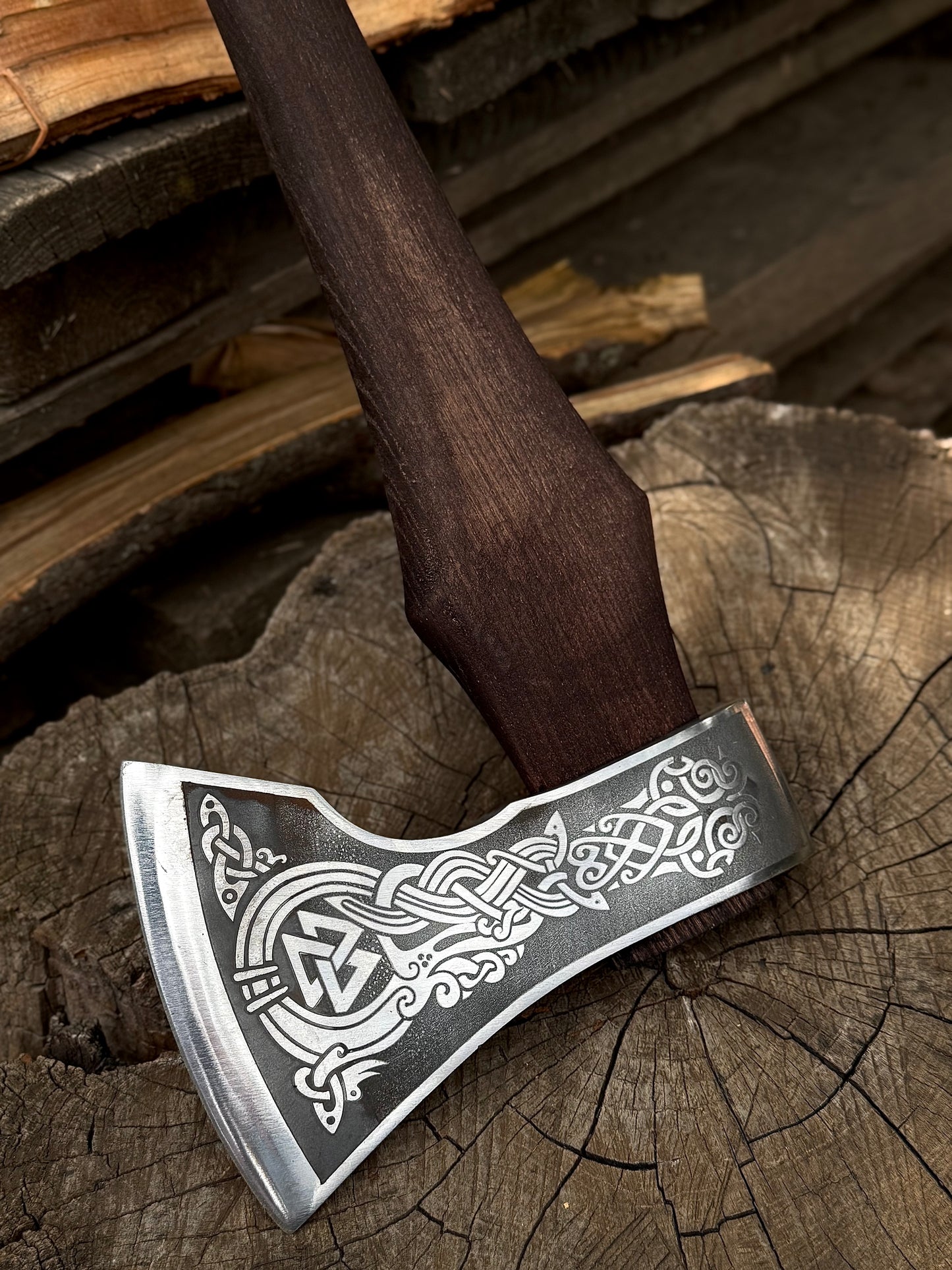 Handmade Engraved Axe “Runes” – U8 Steel Gorillas BBQ