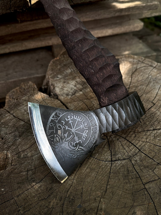 Hand-Forged Axe Vegvisir U8GA Steel Gorillas BBQ TR10