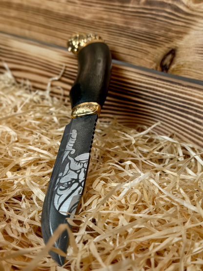 Hetman SIRKO Gorillas BBQ Knife with Etched Blade, 50Cr14MoV Steel