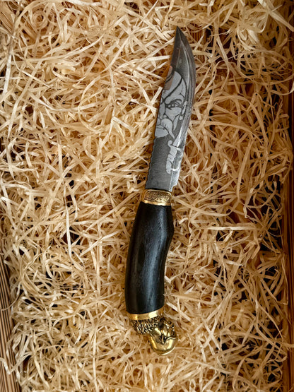 Hetman SIRKO Gorillas BBQ Knife with Etched Blade, 50Cr14MoV Steel