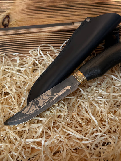 Hetman SIRKO Gorillas BBQ Knife with Etched Blade, 50Cr14MoV Steel