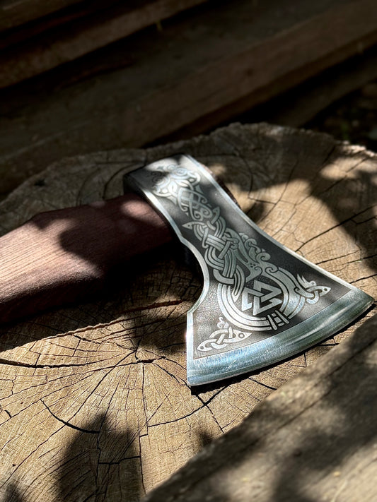 Handmade Engraved Axe “Runes” – U8 Steel Gorillas BBQ