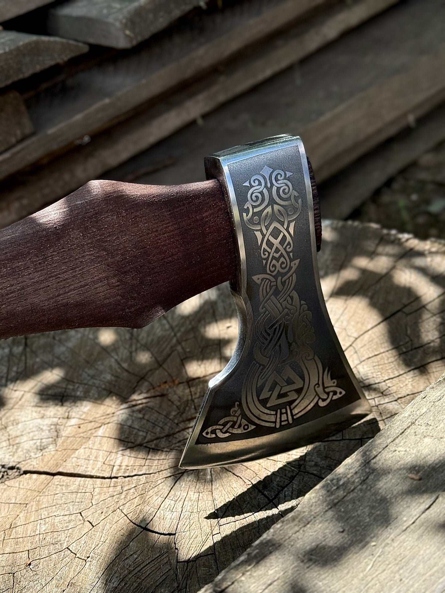 Handmade Engraved Axe “Runes” – U8 Steel Gorillas BBQ