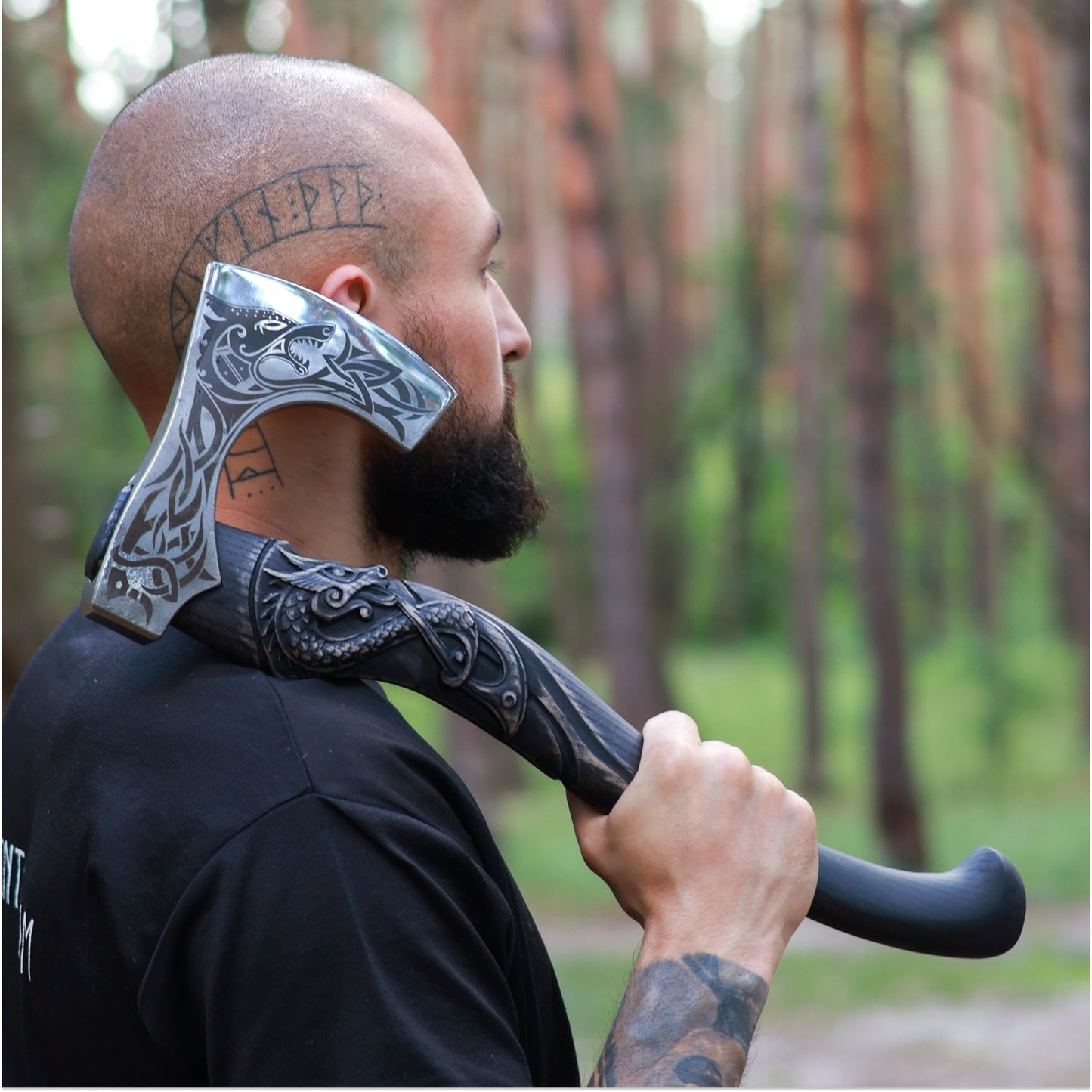 Viking Warrior Axe with Engraved Handle