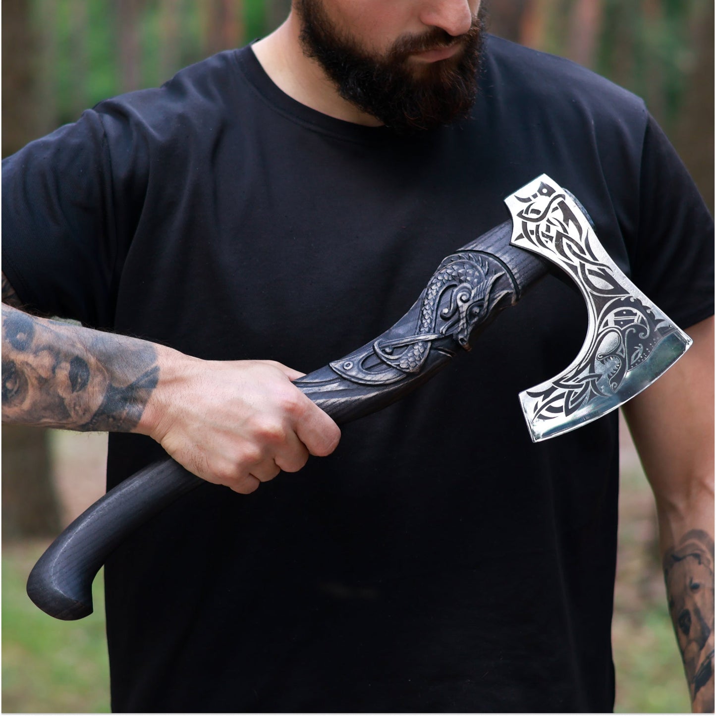 Viking Warrior Axe with Engraved Handle