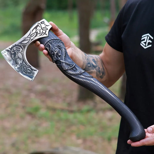 Viking Warrior Axe with Engraved Handle