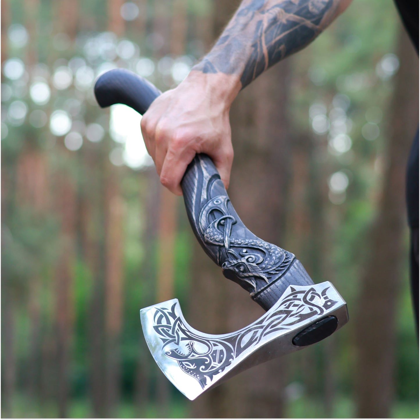 Viking Warrior Axe with Engraved Handle