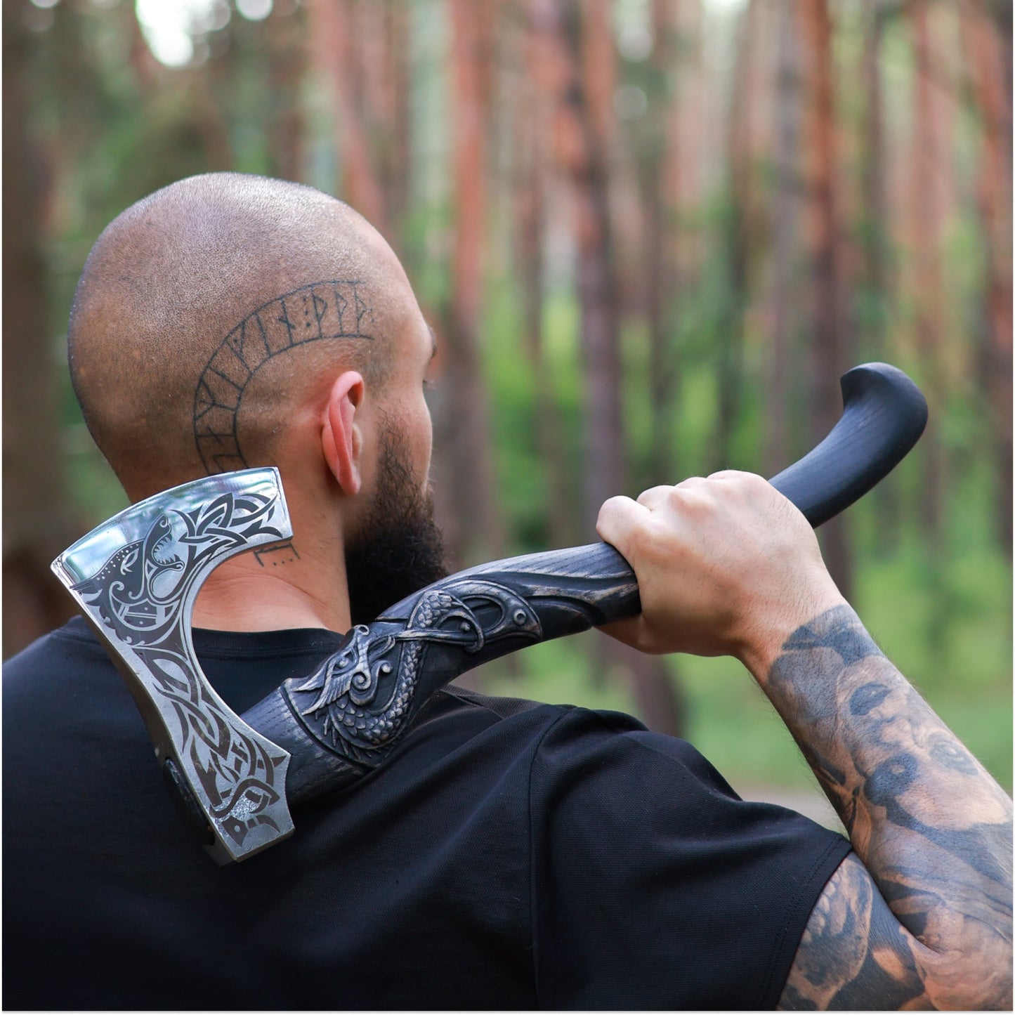 Viking Warrior Axe with Engraved Handle
