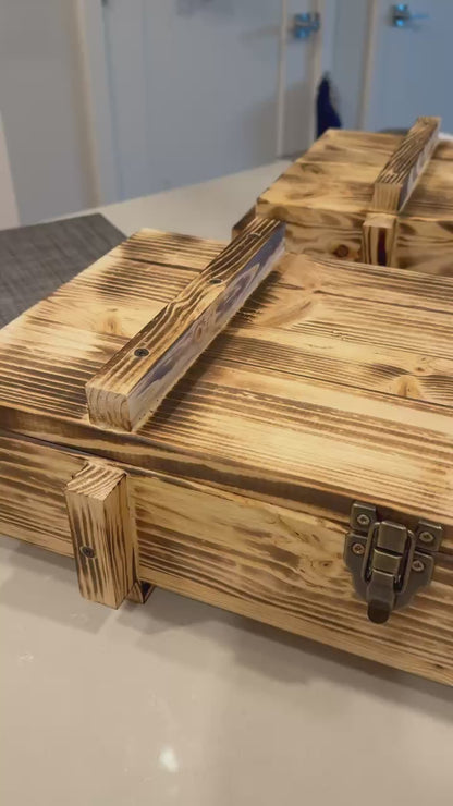 Varangard Pine Axe Gift & Transport Box — Torch-Burnished Finish, Riveted Metal Latch
